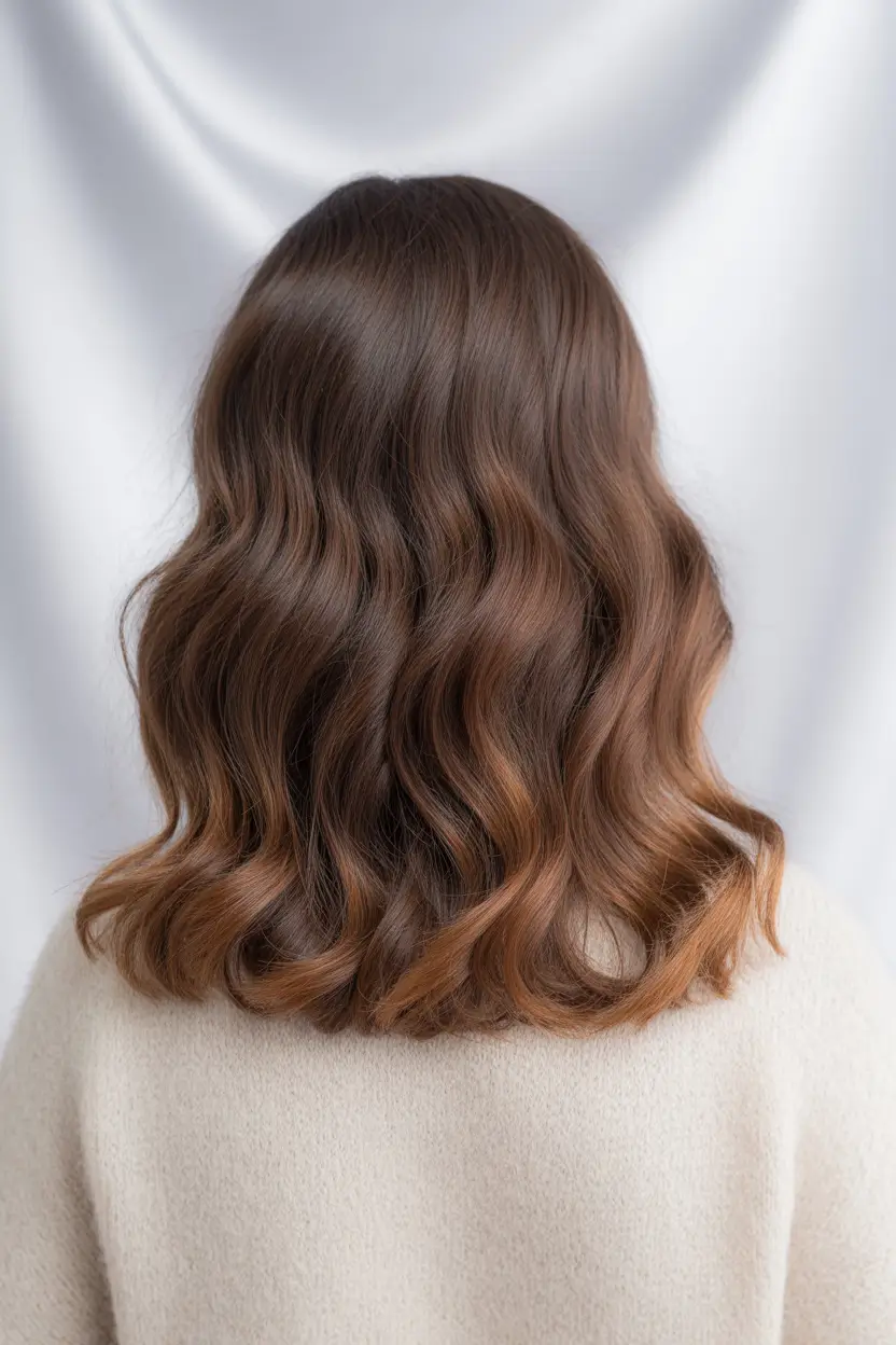 winter medium haircuts 2025 - 2026 Velvet Waves in Chestnut Brown