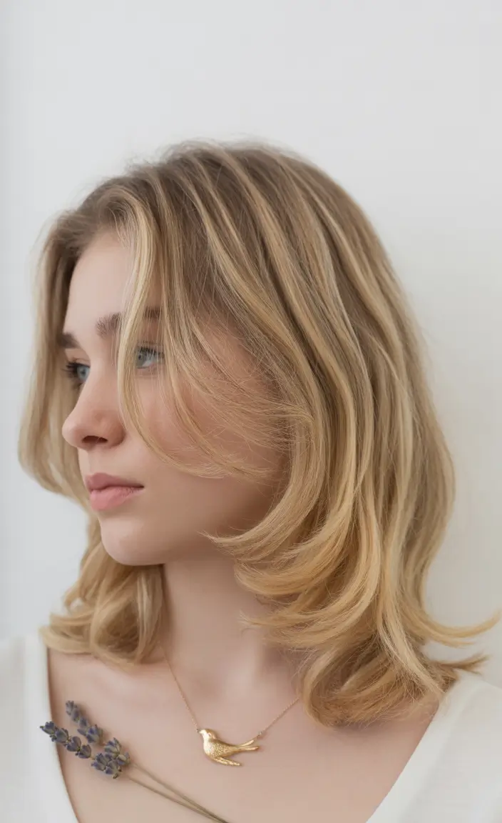 winter medium haircuts 2025 - 2026 Warm Golden Shag