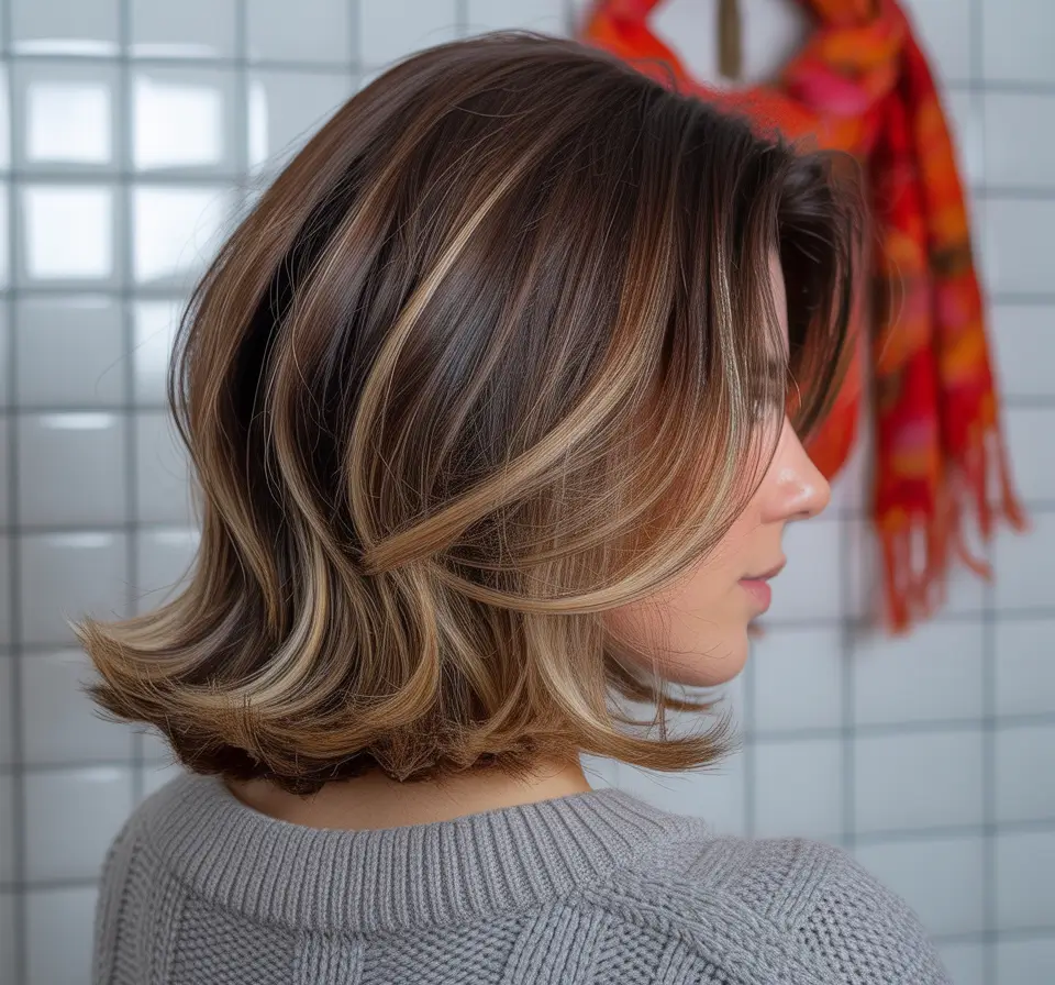winter medium haircuts 2025 - 2026 Buttery Balayage Flipped Bob
