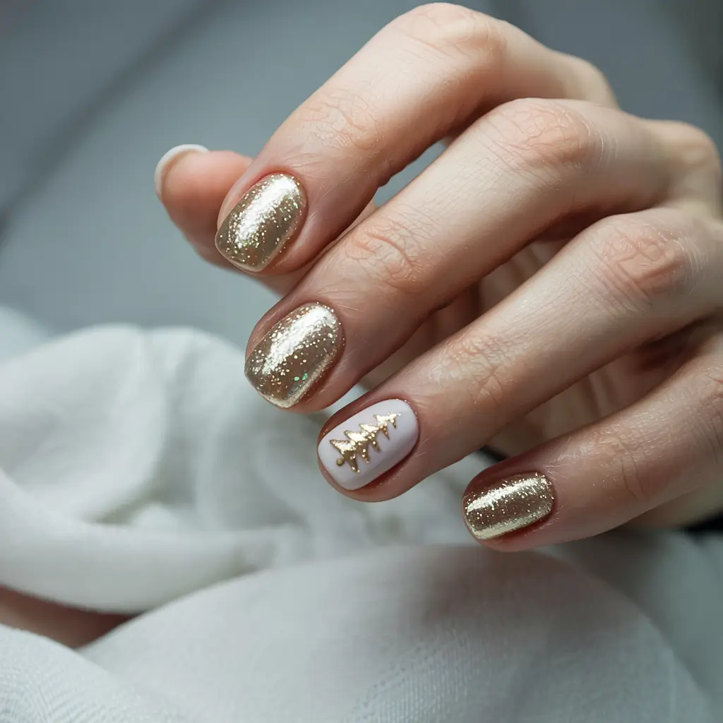 winter nails ideas short Golden Frost Elegance