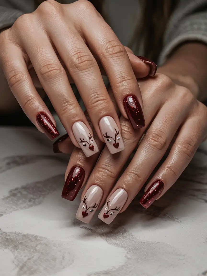 winter nails ideas red Crimson Reindeer Glow