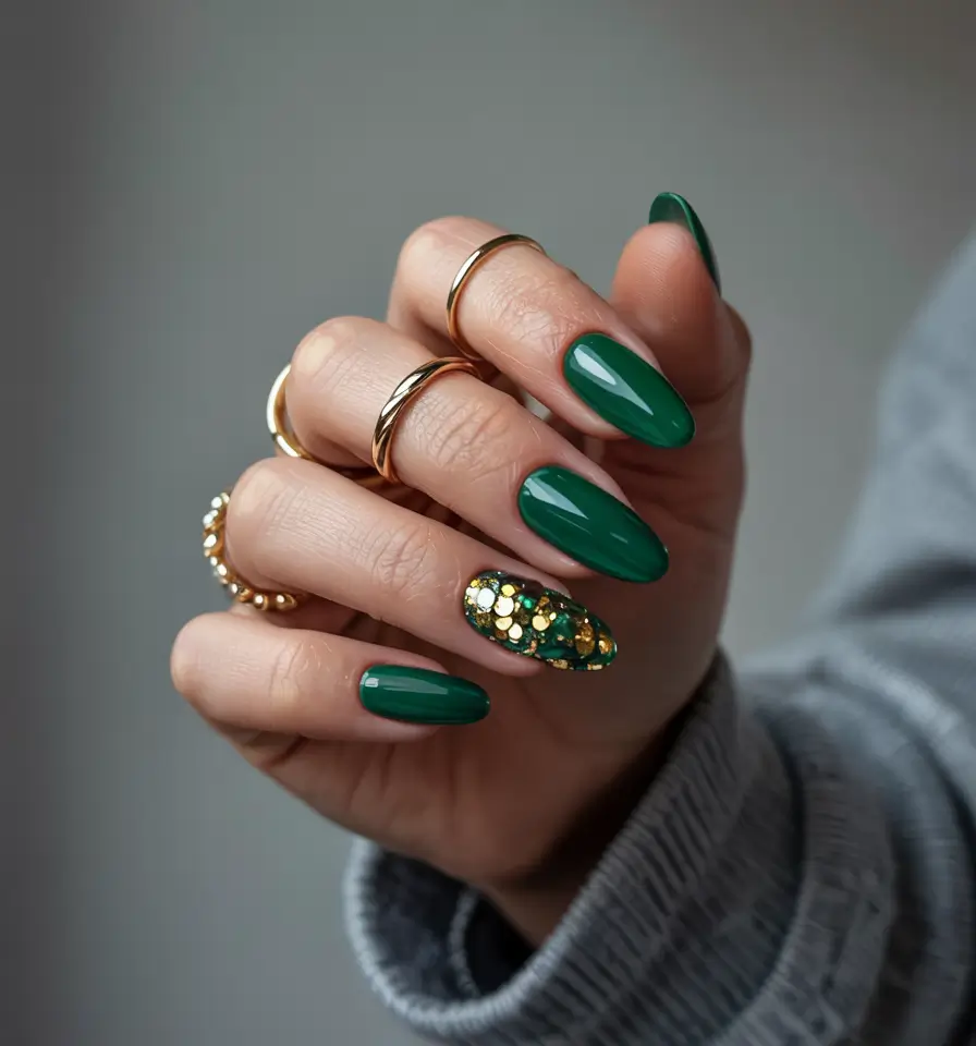 winter-nails-ideas-green-Emerald-Luxe-Statement