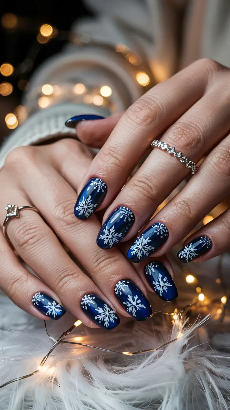 winter nails ideas blue Midnight Snowfall