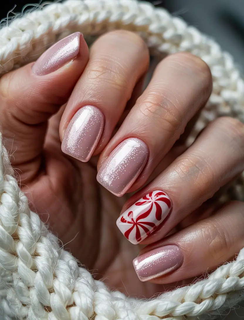 winter-nails-ideas-red-Frosted-Peppermint-Delight