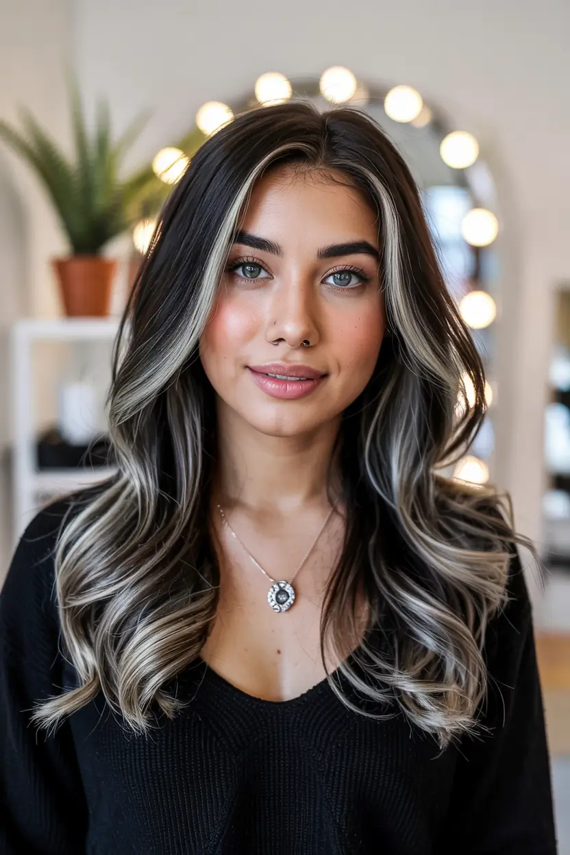 trending hair colors winter 2025 Smoky Espresso with Frosted Highlights