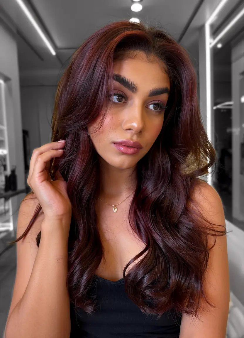 trending hair colors for winter 2025 Cherry Mocha Elegance