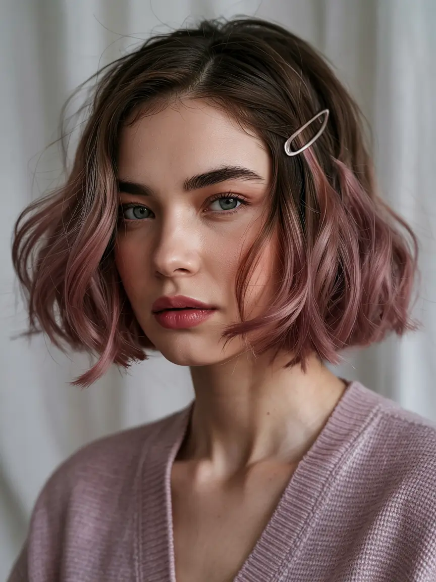 trending hair colors for winter 2025 Dusty Mauve Bob