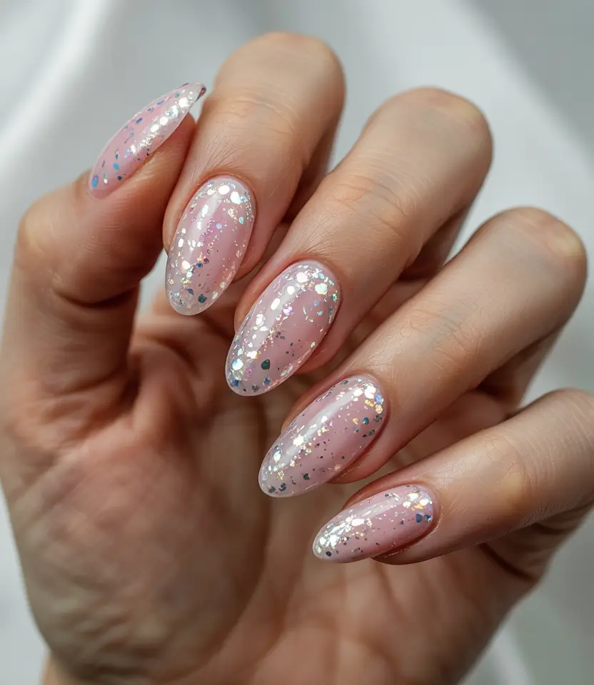 winter almond nails 2025-2026 Soft Pink Sparkle Magic