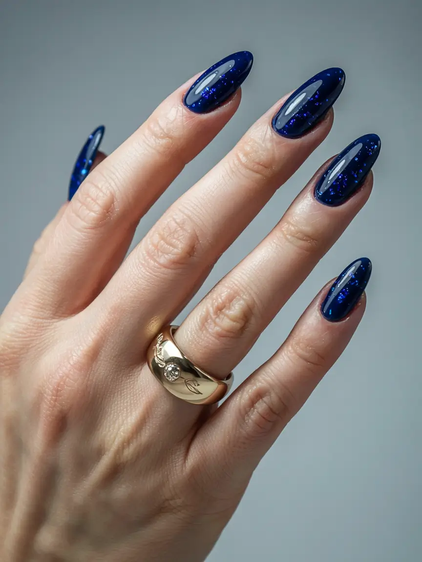 winter almond nails 2025-2026 Midnight Galaxy