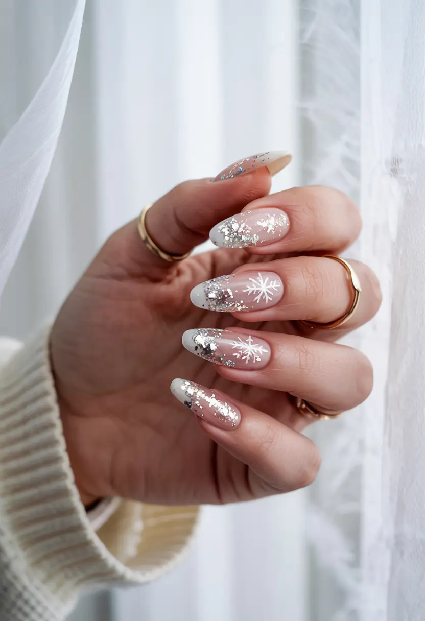 winter almond nails 2025-2026 Snowflake Fantasy