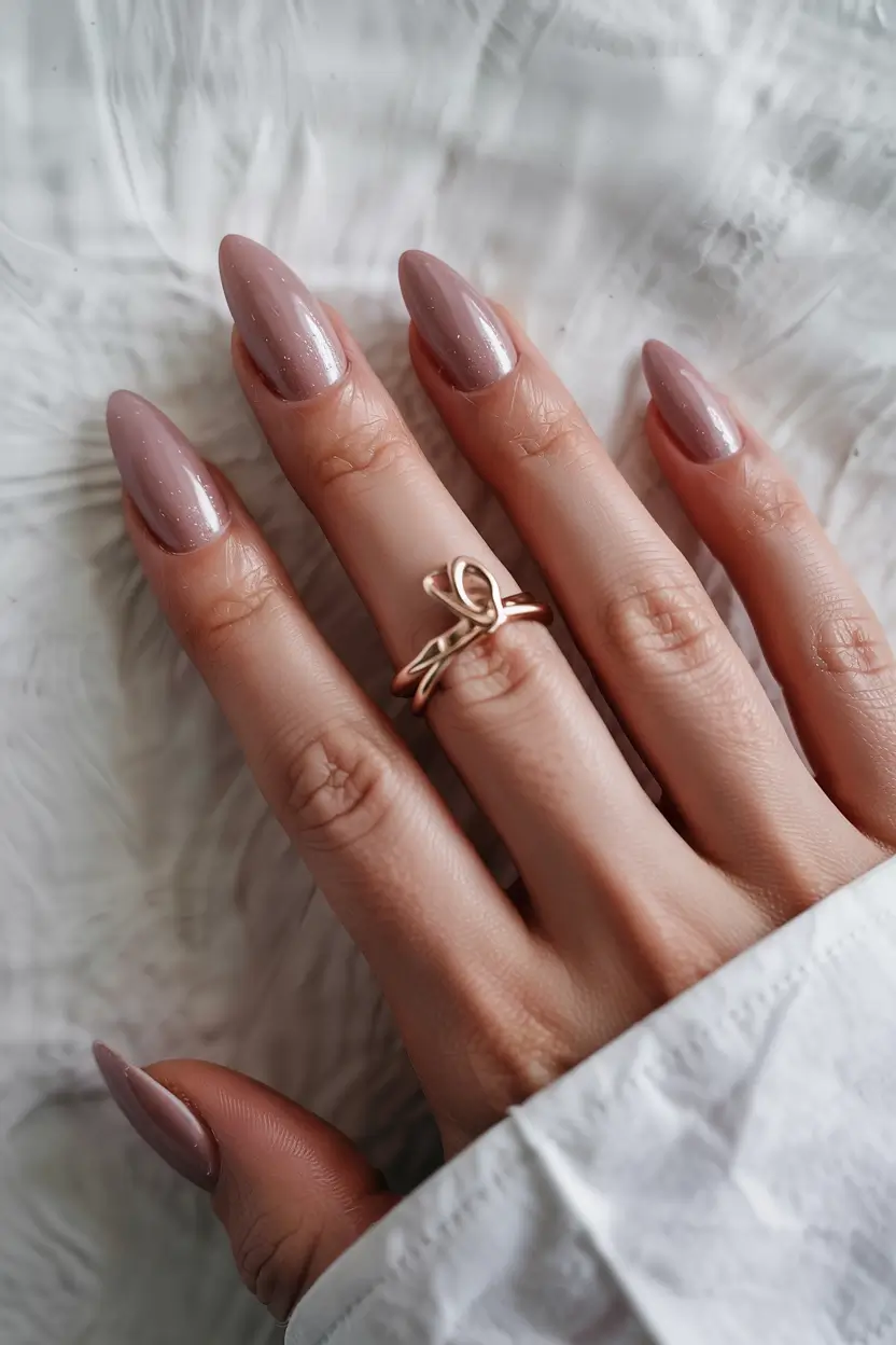 winter almond nails 2025-2026 Muted Taupe Shine