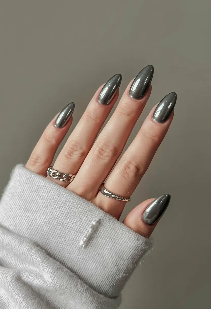 winter almond nails 2025-2026 Chrome Midnight