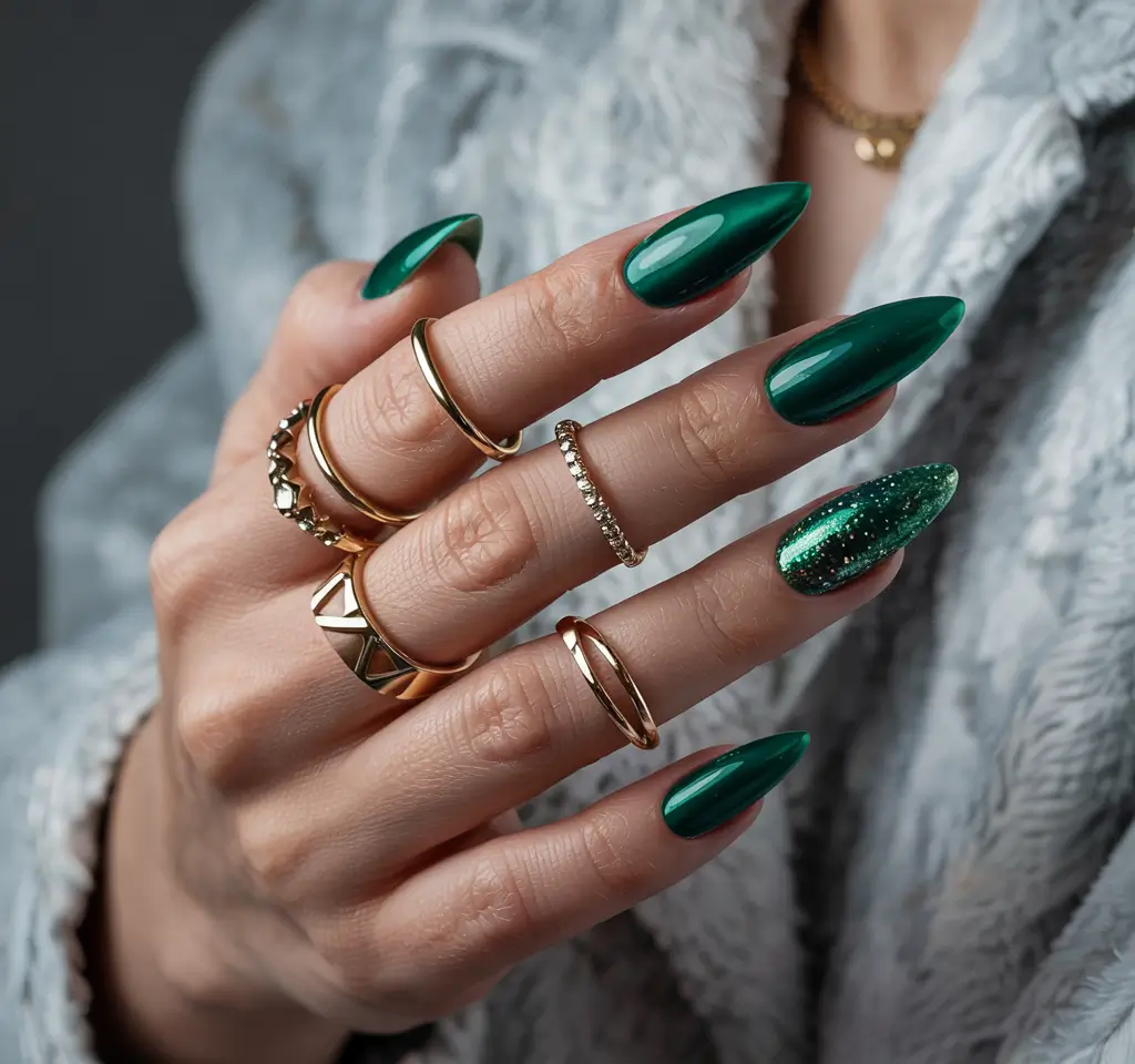 winter almond nails 2025-2026 Emerald Luxe