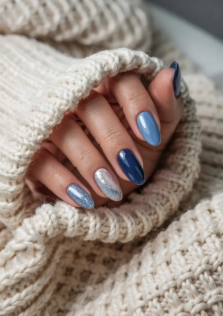 winter almond nails 2025-2026 Frosted Blue Harmony