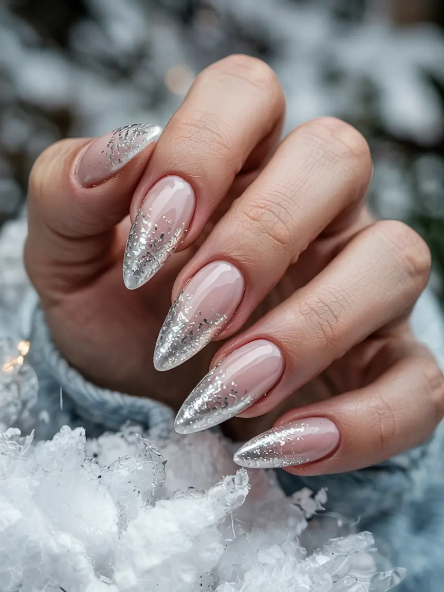 winter almond nails 2025-2026 Frosted Tips