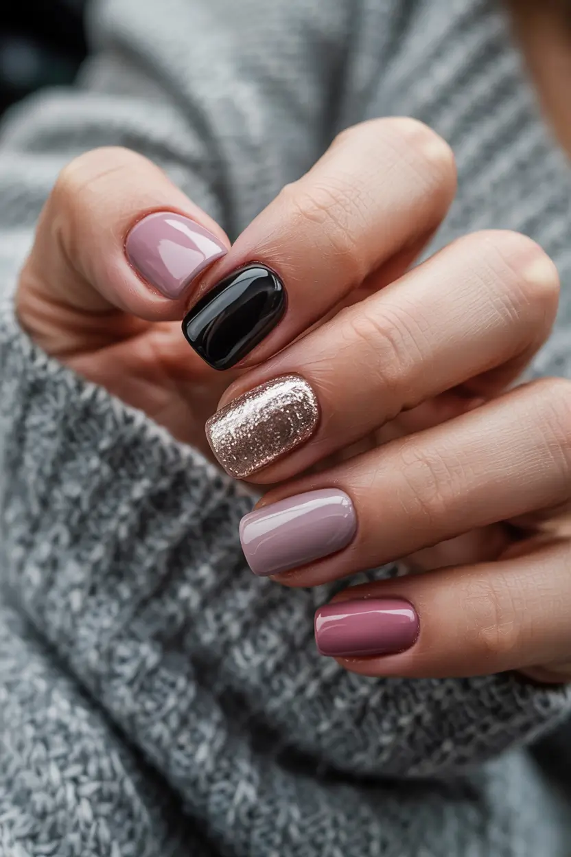 winter color nails 2025-2026 Velvet Taupe and Midnight Contrast