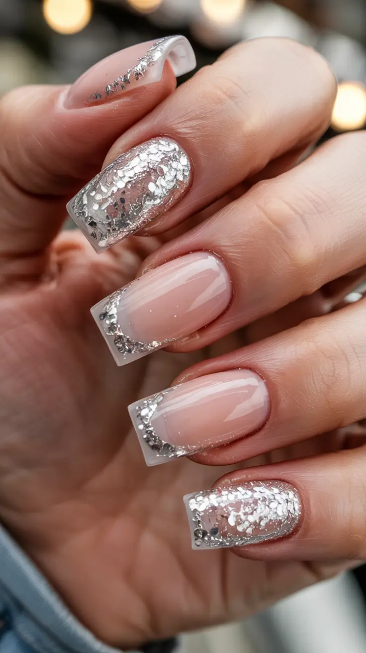 winter color nails 2025-2026 Silver Ice French