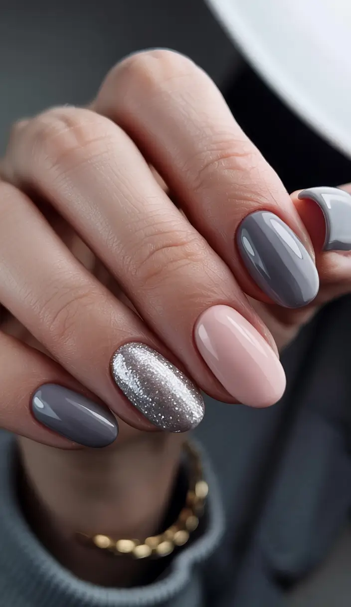 winter color nails dip Soft Contrast Blush and Graphite Glow