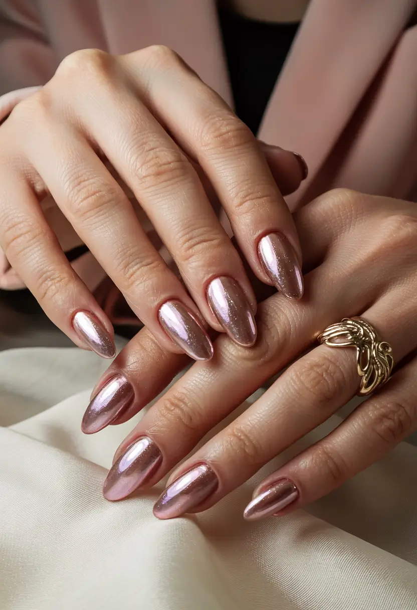 winter color nails 2025 Rose Chrome Winter Light