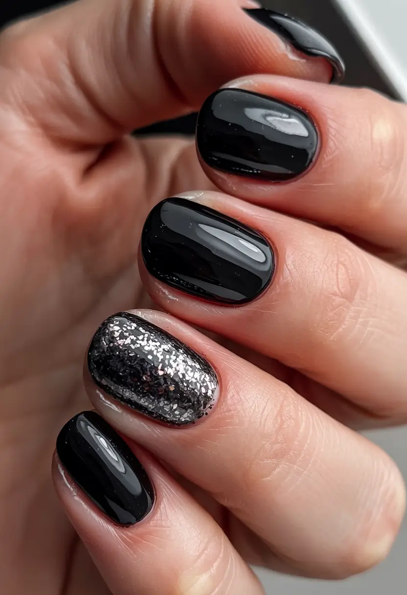winter color nails black women Midnight Noir and Stardust