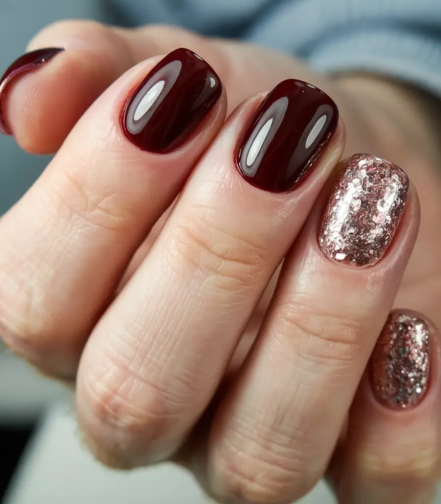 winter color nails gel Velvet Wine & Rose Sparkle