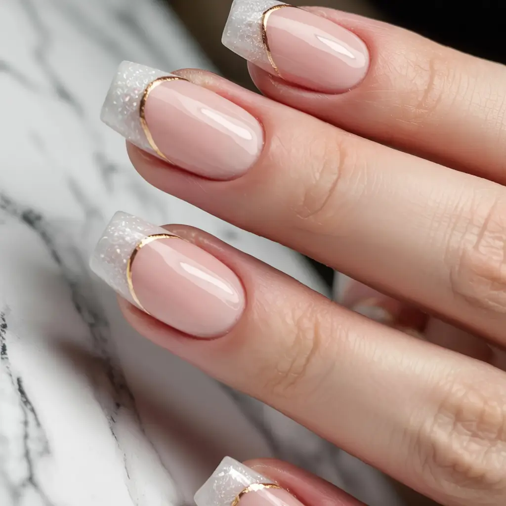 winter color nails french tip Frosted French with Golden Whisper