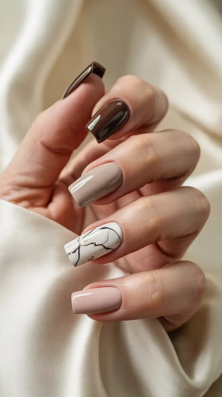 winter color nails acrylic Latte Marble & Mocha Dreams