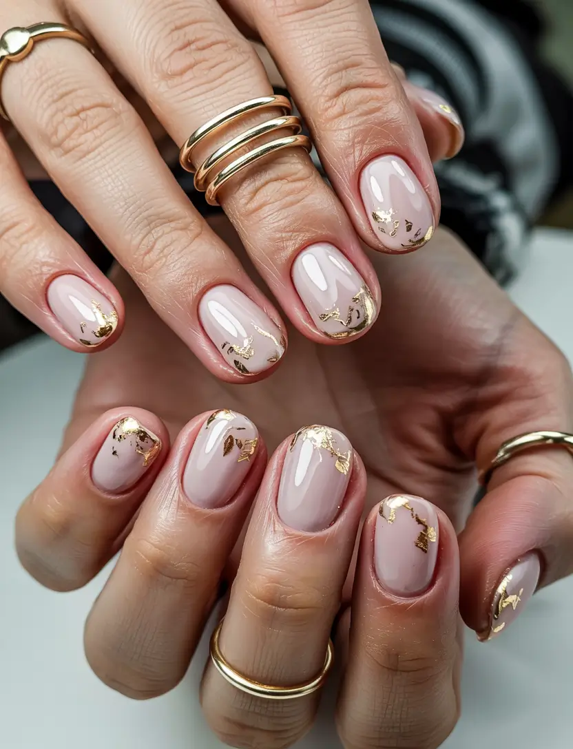 winter color nails 2025-2026 Golden Whisper French