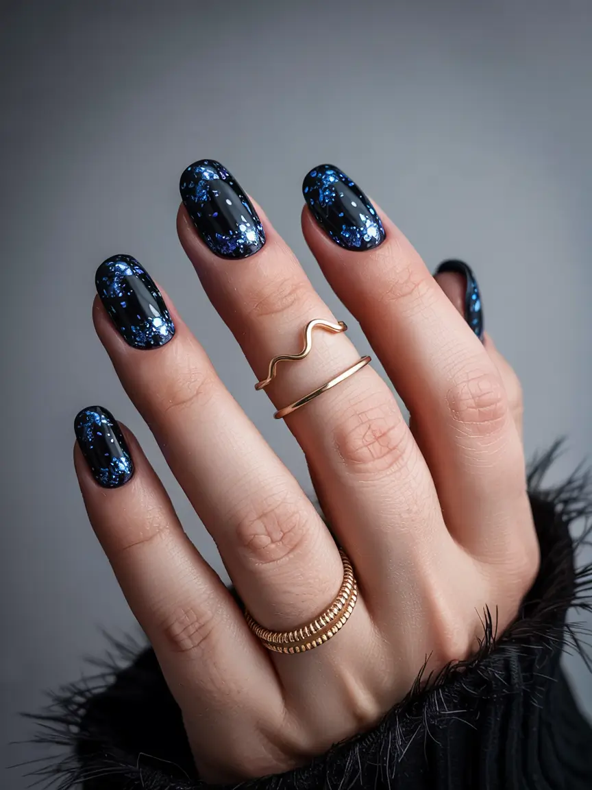 winter color nails 2025-2026 Midnight Galaxy Shimmer