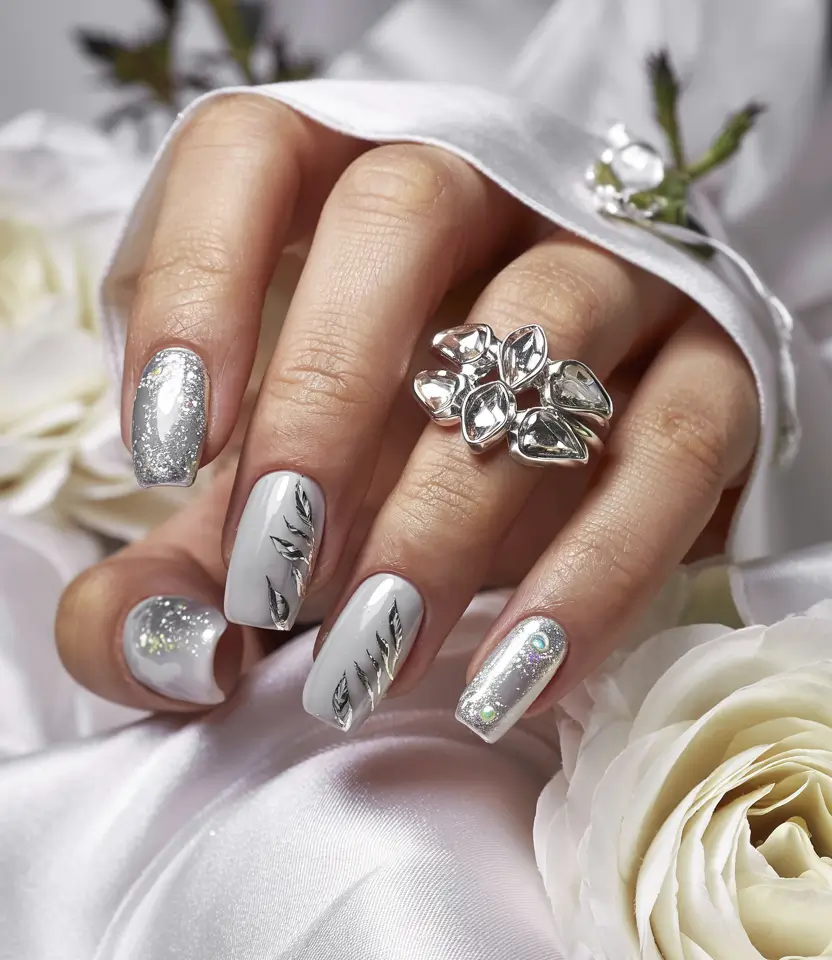 winter gel nails ideas 2025 Frosted Silver Dreams