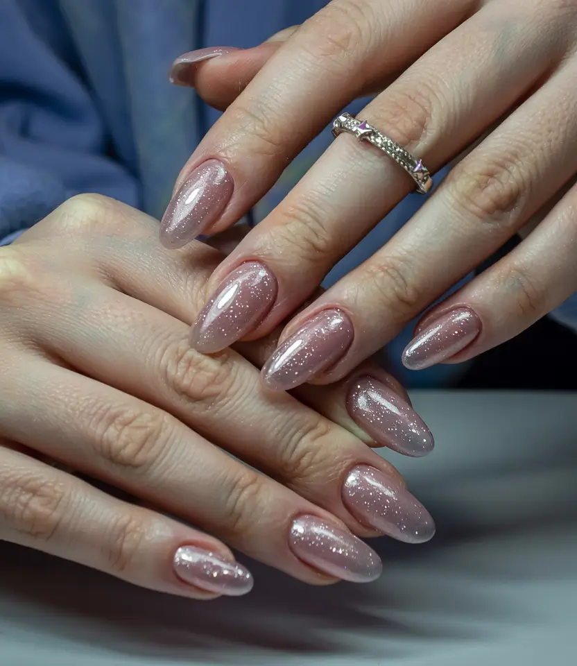 winter gel nails colors 2025 Frosted Rose Glow