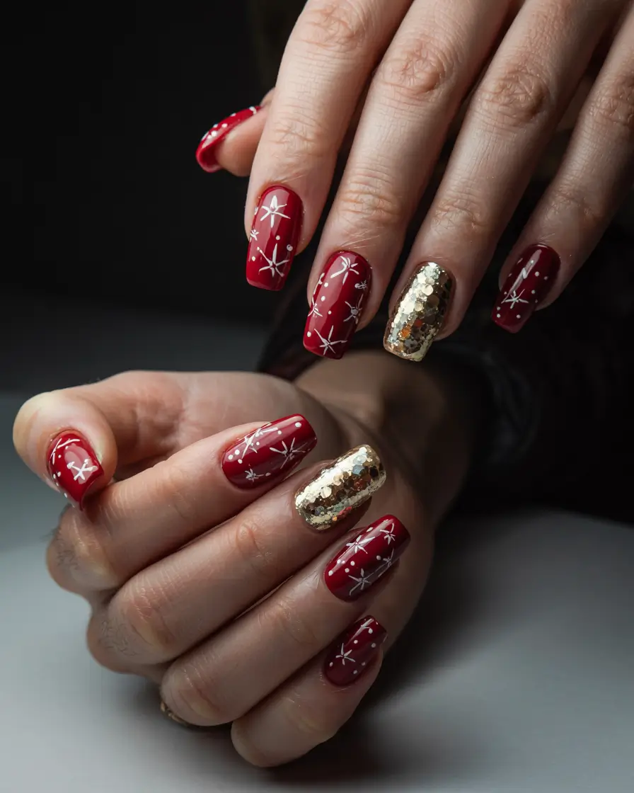 winter gel nails red Starry Red Delight