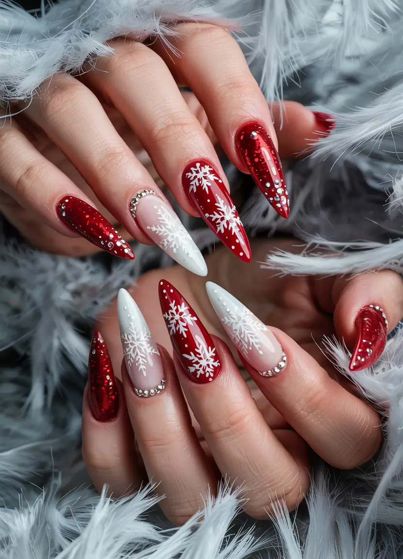 winter gel nails designs Snowflake Scarlet Drama