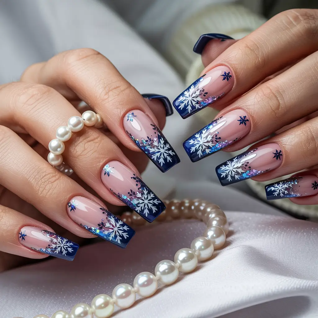 winter gel nails 2025 Midnight Blue Frost