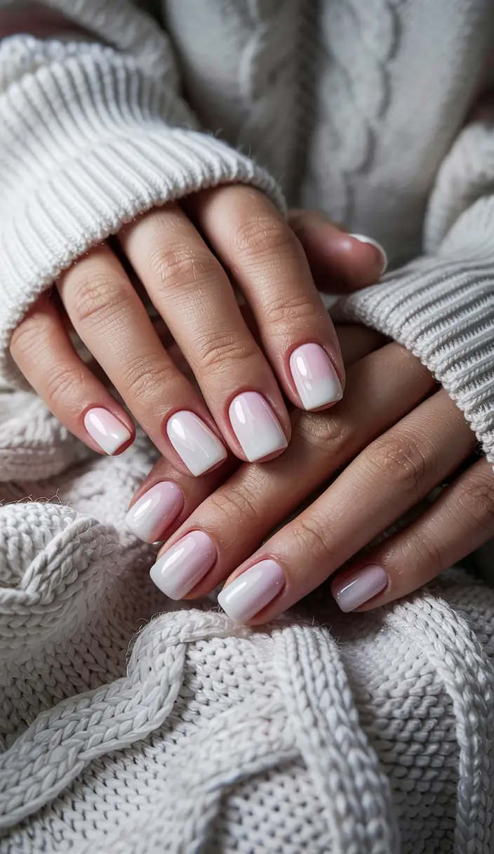 winter gel nails short Blushing Winter Fade