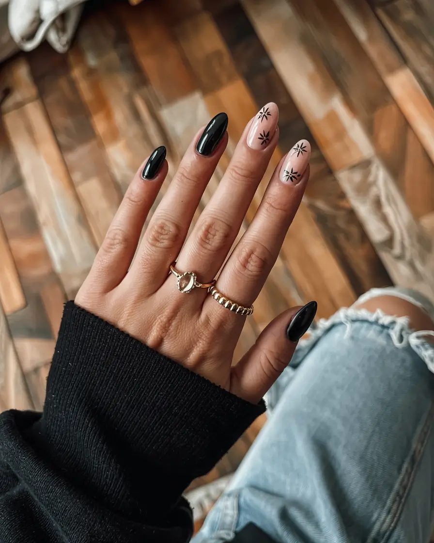 winter gel nails ideas short almond Modern Noir Charm