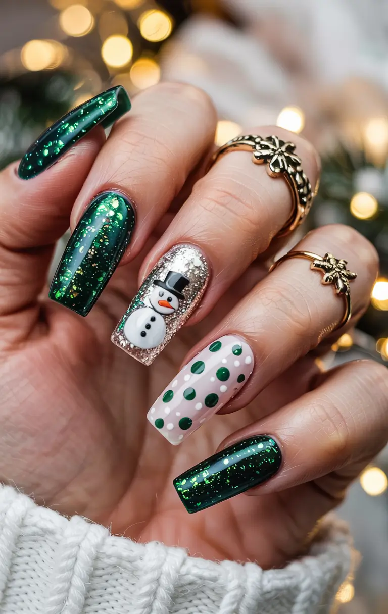 winter gel nails ideas 2025 short Festive Evergreen Sparkle