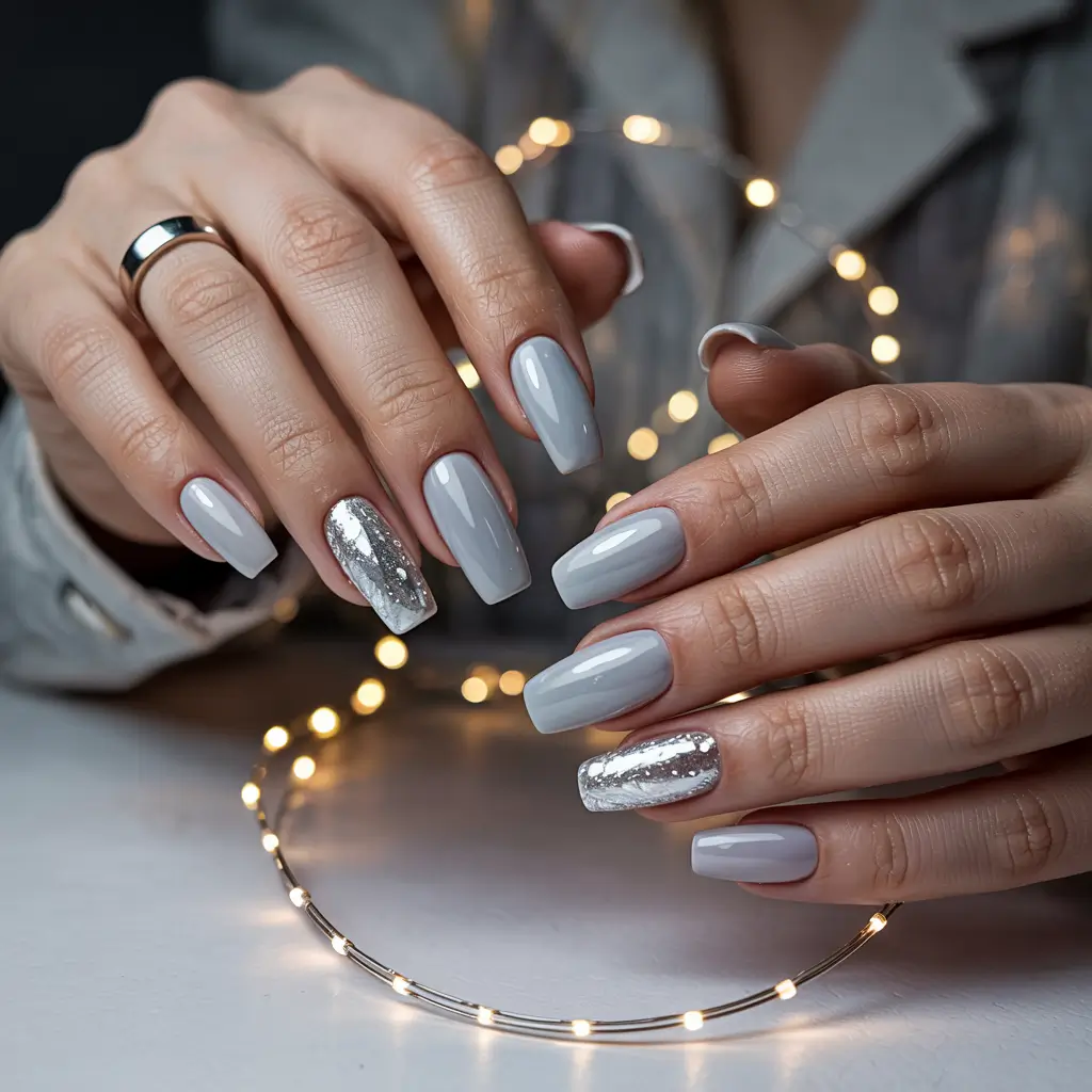 winter gel nails ideas Silver Velvet Glaze