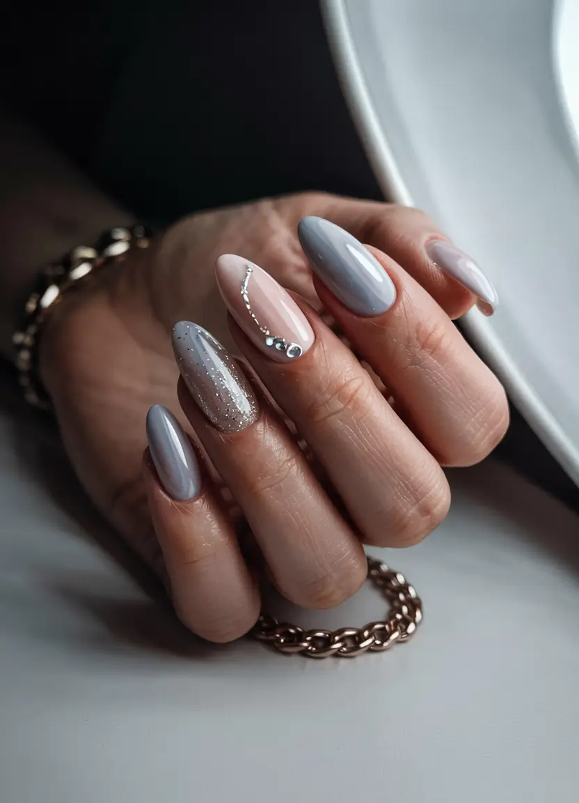 winter gel nails simple Crystal Grey Grace