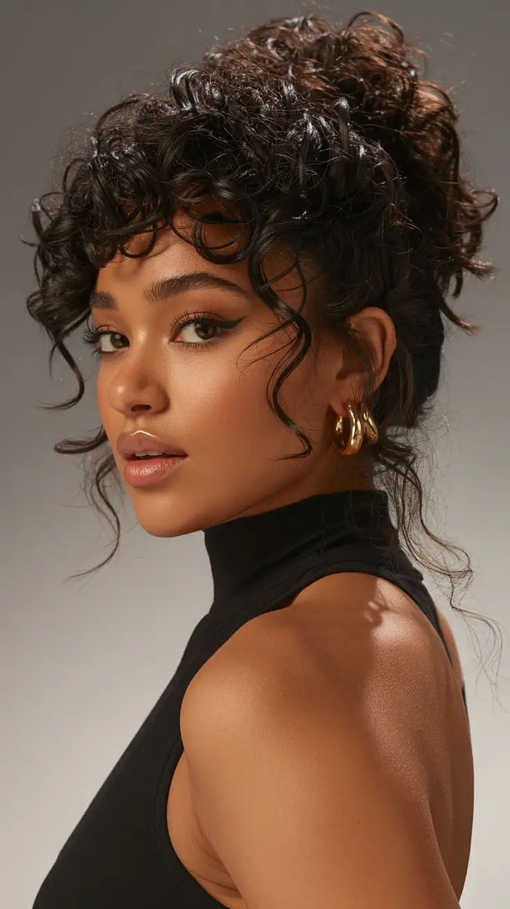 winter hair colors for black women Curly Updo with Rich Espresso Tones