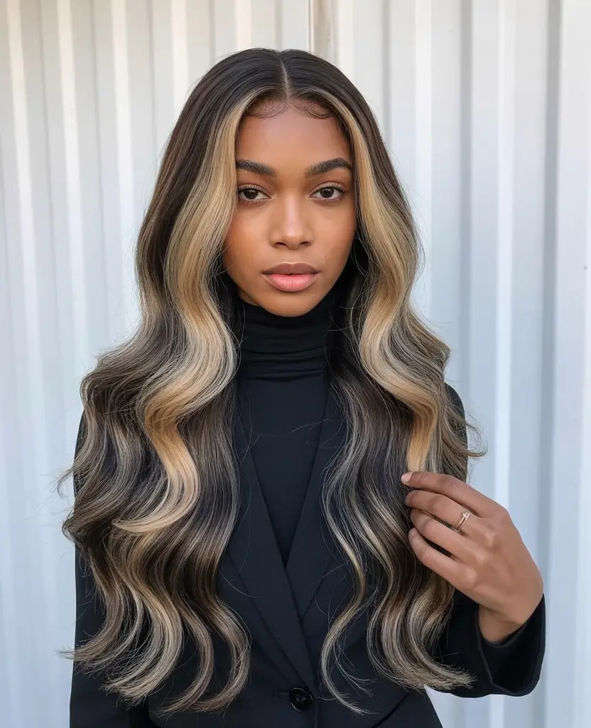 winter hair colors for black women Butter Blonde Contrast