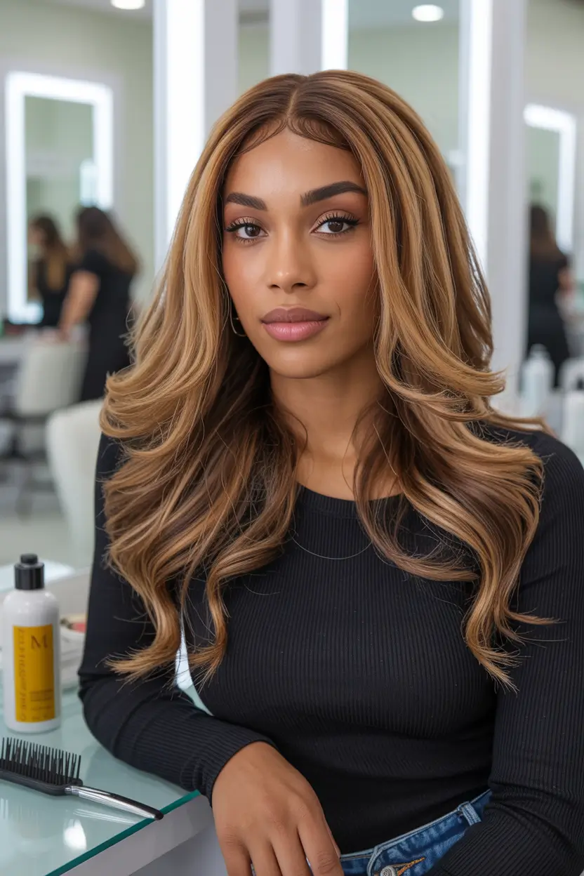 winter hair colors for black women Golden Caramel Layers