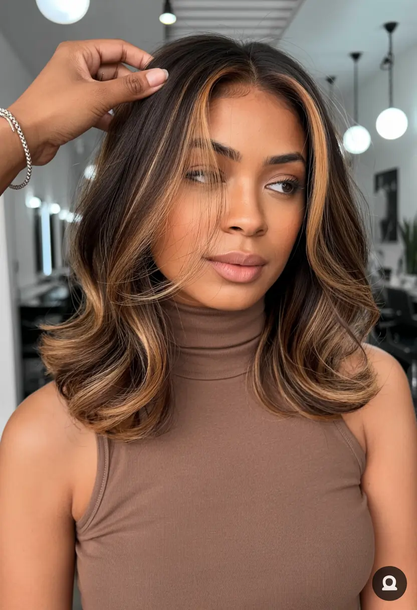 winter hair colors for black women Golden Brown Balayage