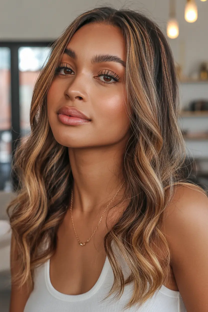 winter hair colors for black women Golden Sunkissed Waves