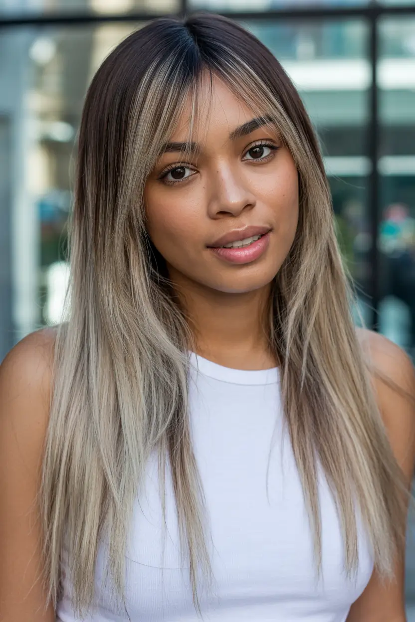 winter hair colors for black women Smoky Ash with Bangs