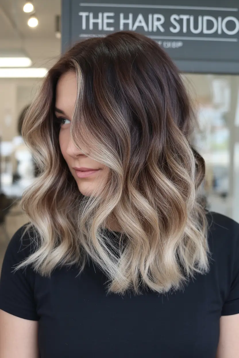 hair colors for brown hair highlights Cool Blonde Contrast Balayage