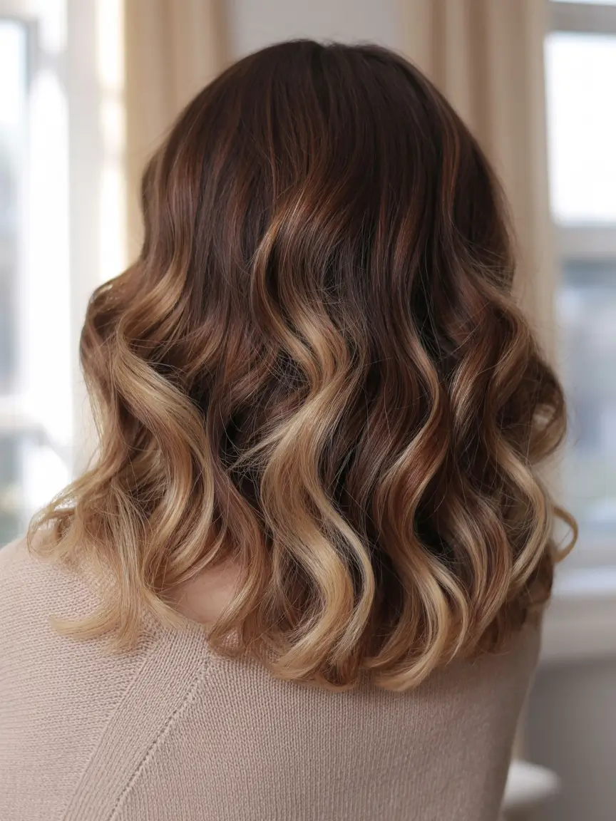 hair colors for brown hair highlights Golden-Caramel Balayage Waves