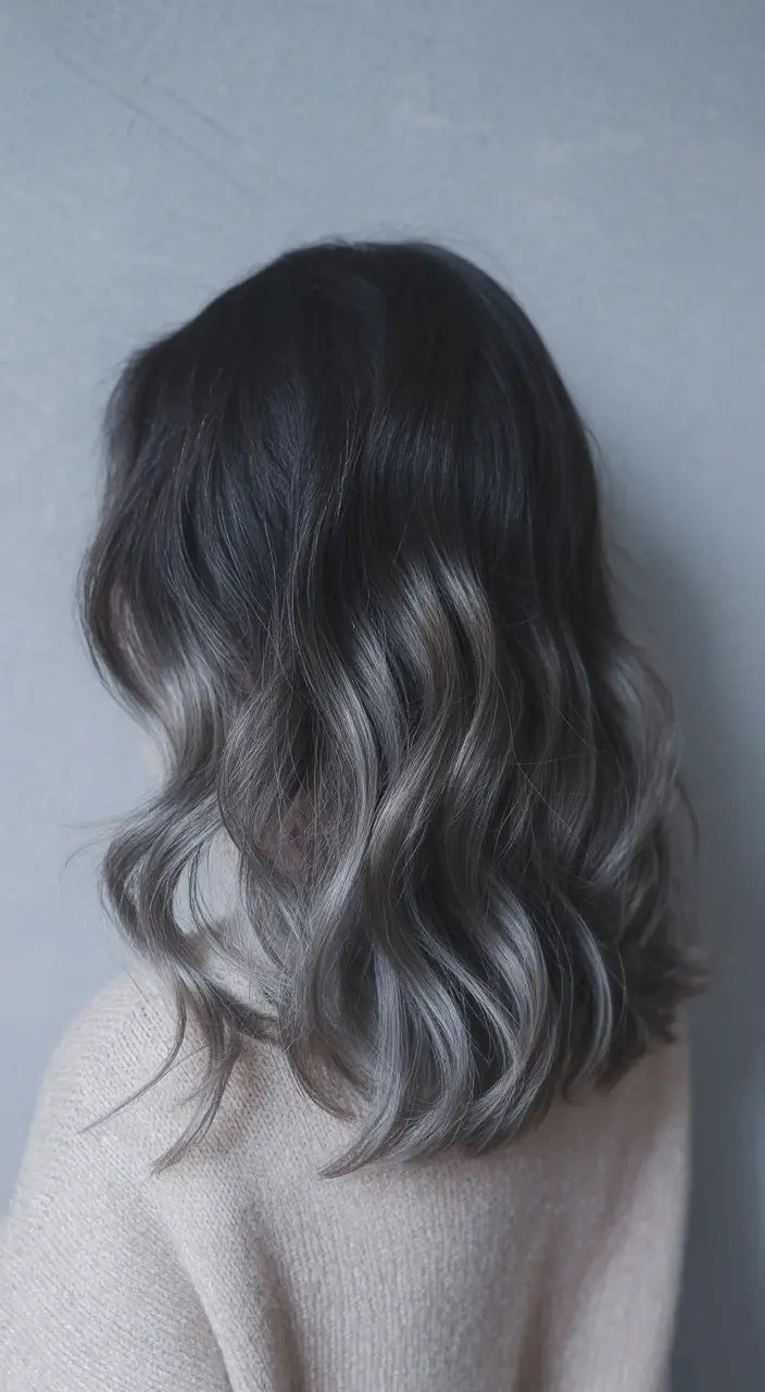 winter hair colors balayage ideas 2025 - 2026 Charcoal Ash Waves