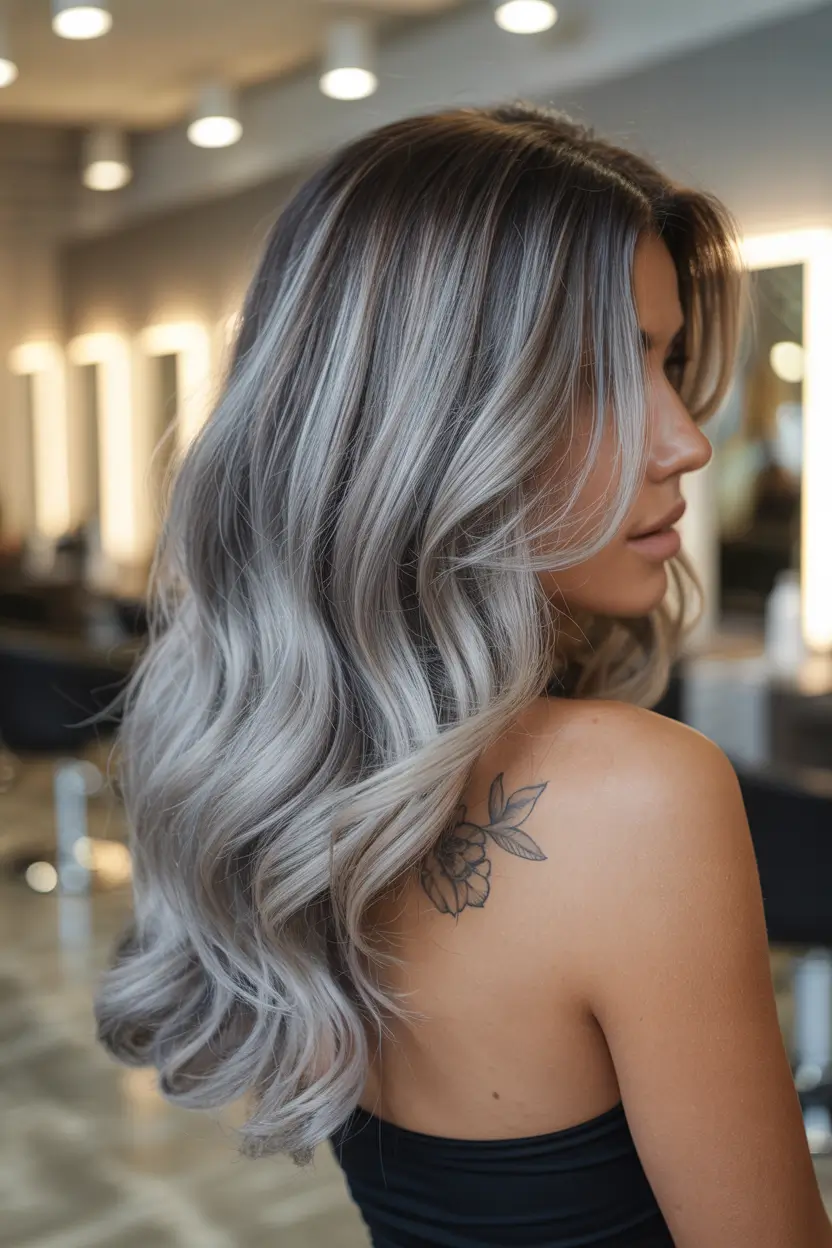 winter hair colors balayage ideas 2025 - 2026 Silver Glow Luxe