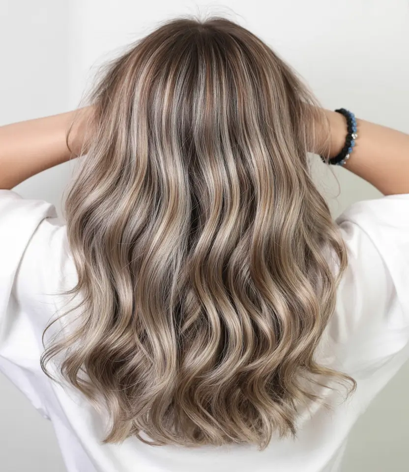 winter hair colors balayage ideas 2025 - 2026 Champagne Pearl Waves